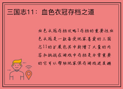 三国志11：血色衣冠存档之道