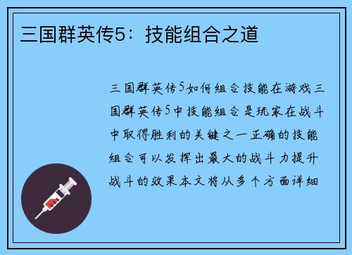 三国群英传5：技能组合之道